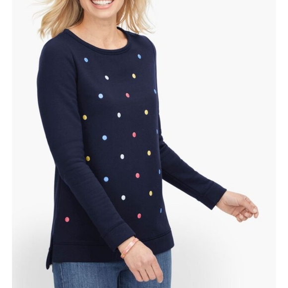Talbots Tops - Talbots Women's Embroidered Dot Navy Blue Long Sleeve Sweatshirt Size M